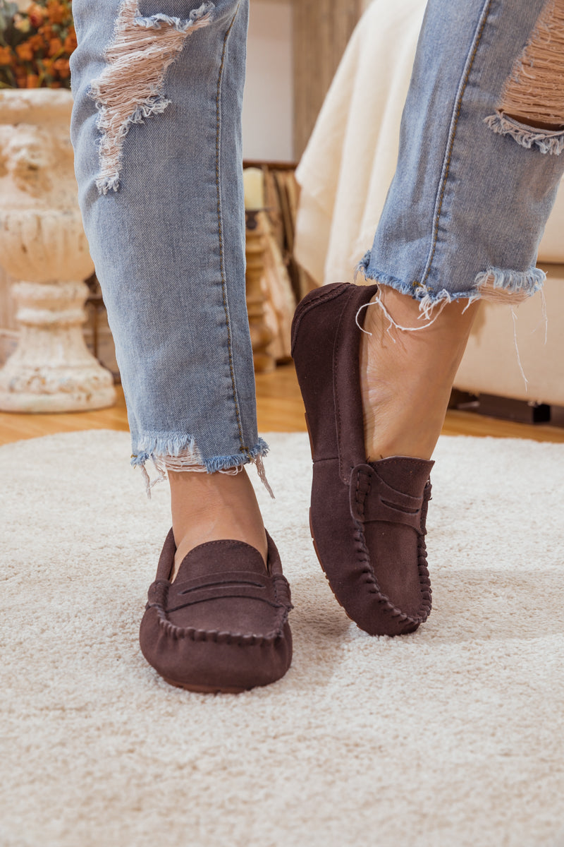 UGG Leather Suede Moccasin Loafer - Brown