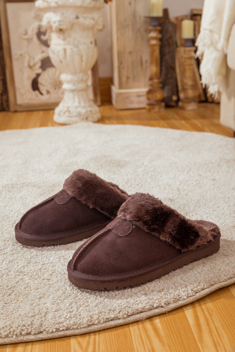 UGG Wool-Lined Suede Slipper - Brown