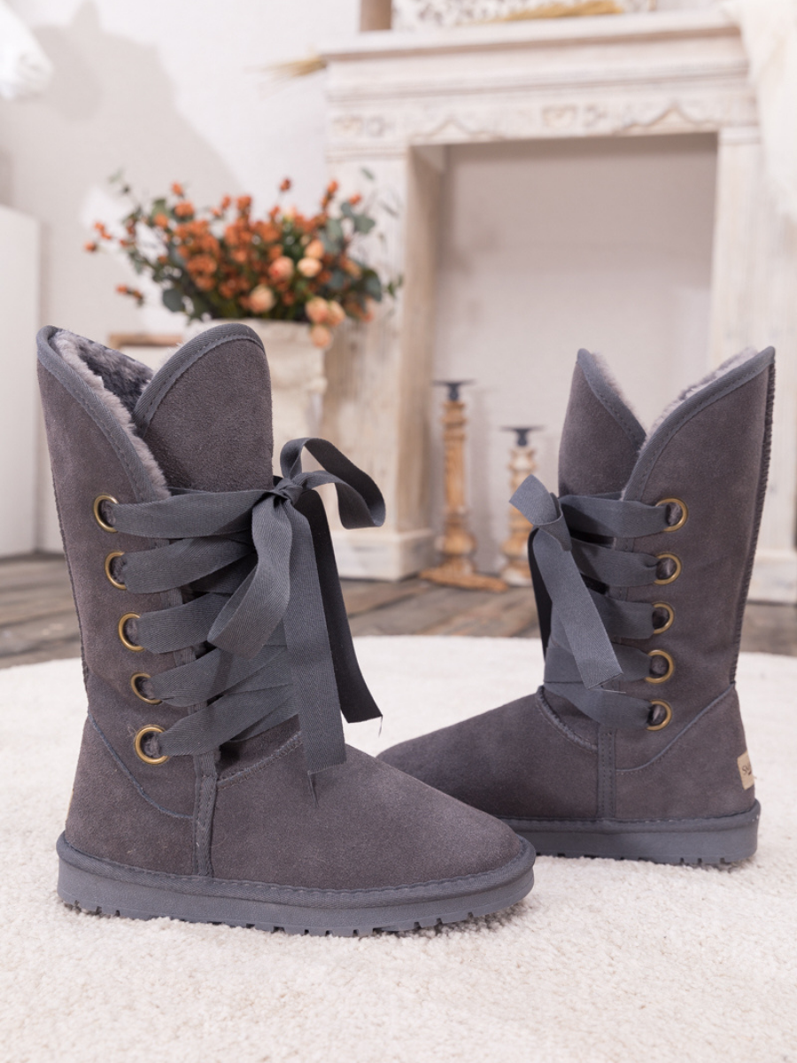 UGG Ribbon Lace-Up Faux Fur-lined Suede Boot - Charcoal