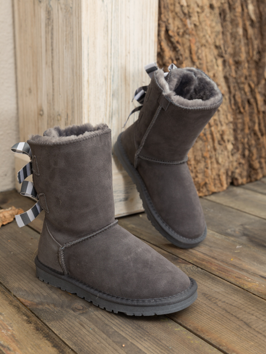 UGG Serenity Striped Bailey Bow Shearling Boots - Grey