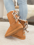 UGG Serenity Striped Bailey Bow Shearling Boots - Chestnut