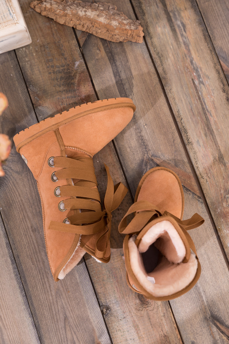 UGG Ribbon Lace-Up Faux Fur-lined Suede Boot - Chestnut