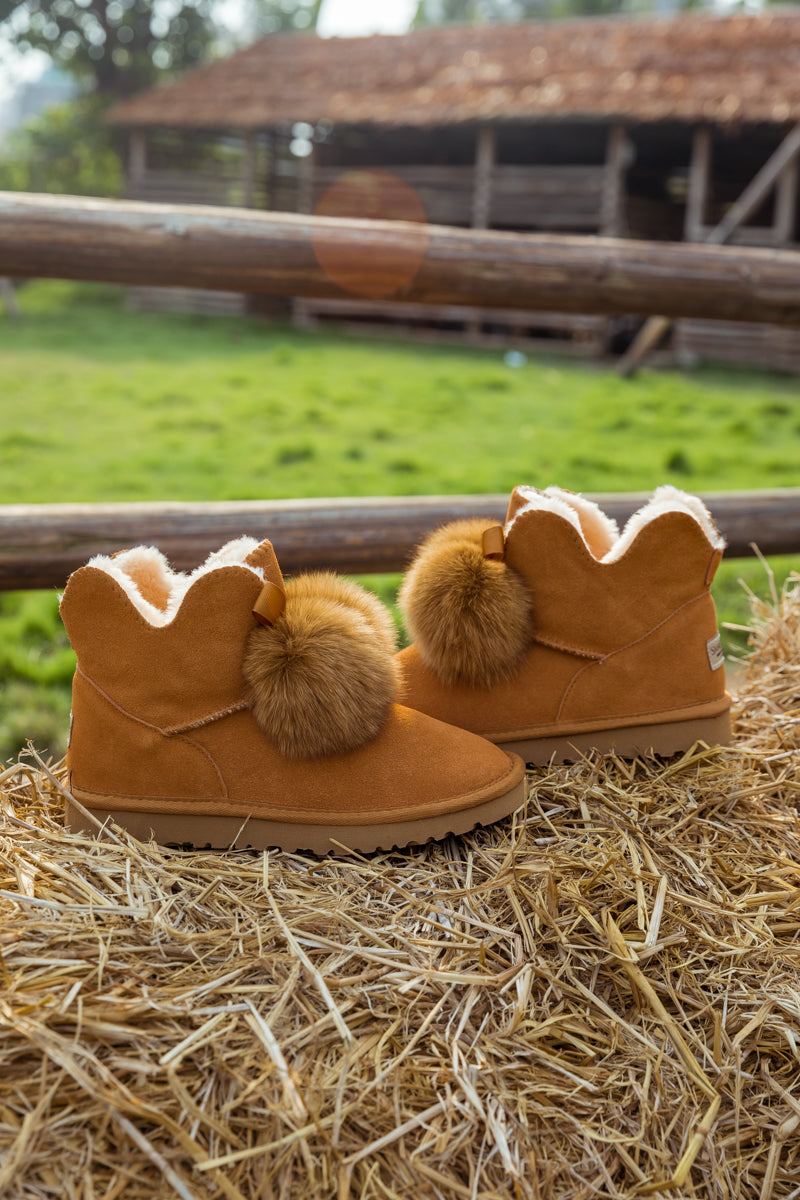 UGG Faux Fur Balls Suede Boot - Chestnut
