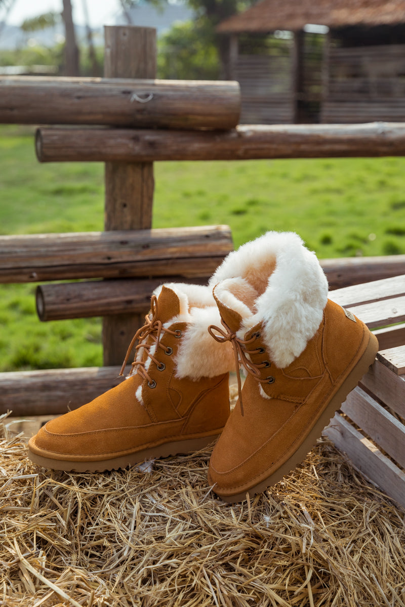 UGG Wool-Lined Suede Tie Up UGG Boots - Chestnut