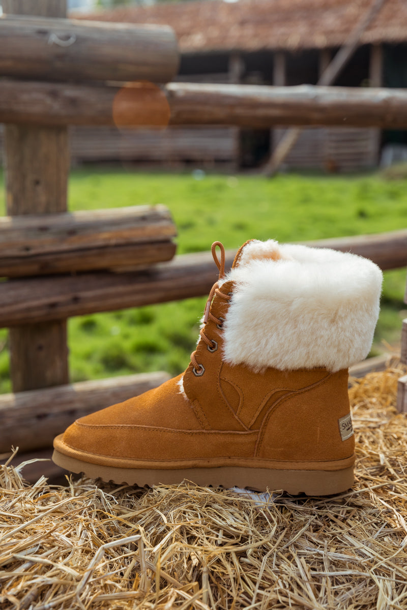 UGG Wool-Lined Suede Tie Up UGG Boots - Chestnut