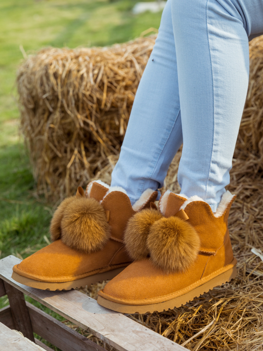 UGG Faux Fur Balls Suede Boot - Chestnut