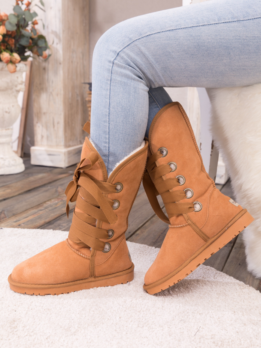 UGG Ribbon Lace-Up Faux Fur-lined Suede Boot - Chestnut