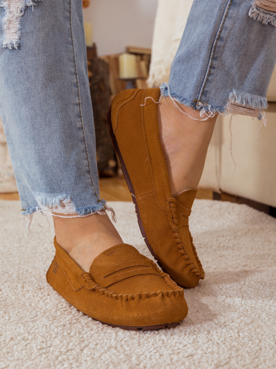 UGG Leather Suede Moccasin Loafer - Chestnut
