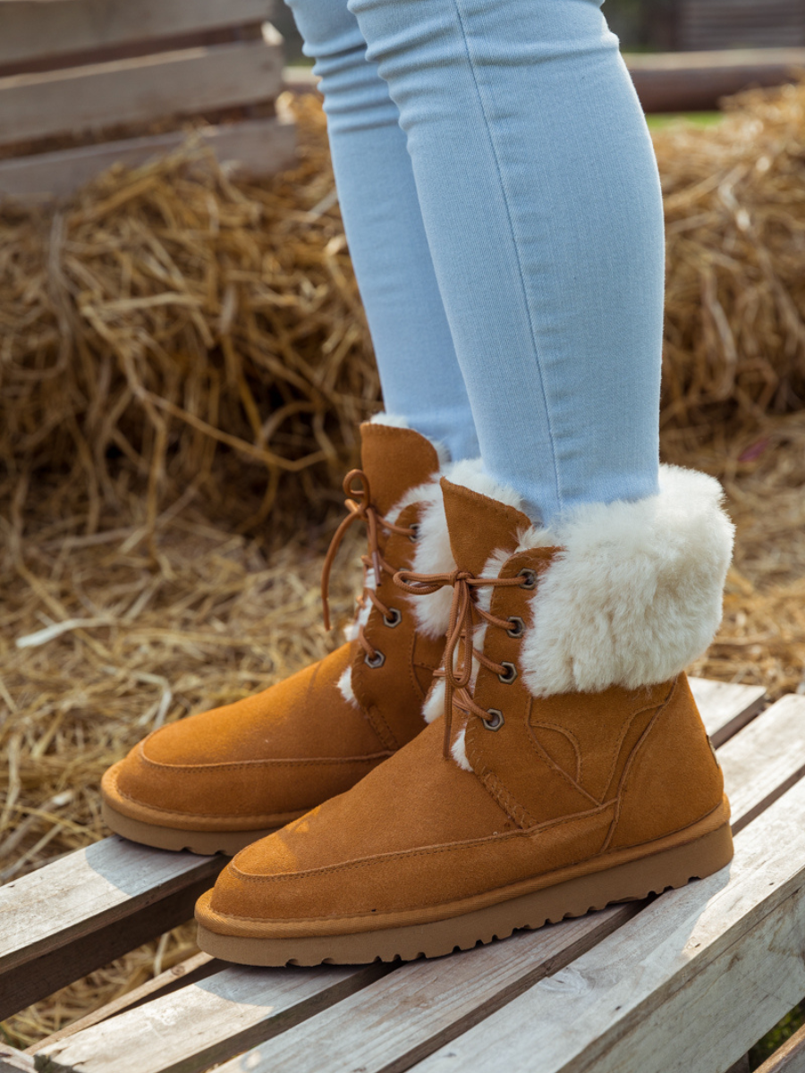 UGG Wool-Lined Suede Tie Up UGG Boots - Chestnut