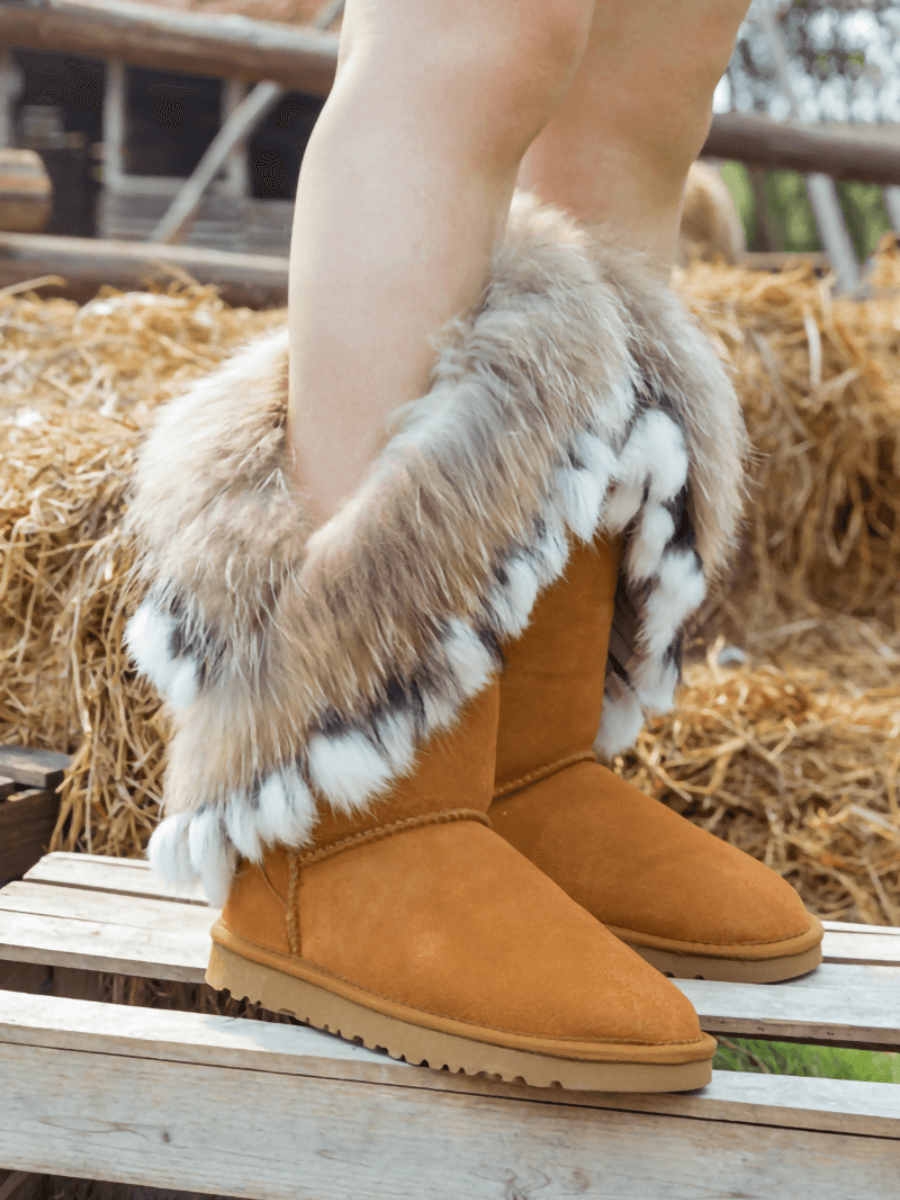 UGG Faux Fur Wool-Lined Grazing Calf Boots - Chestnut