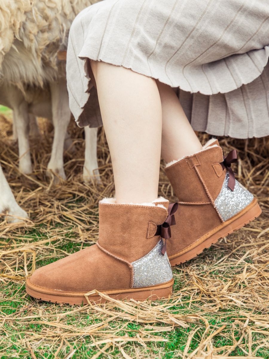 UGG Sequins Ballet Bow Mini Boots - Chestnut