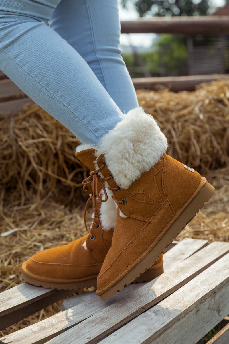 UGG Wool-Lined Suede Tie Up UGG Boots - Chestnut