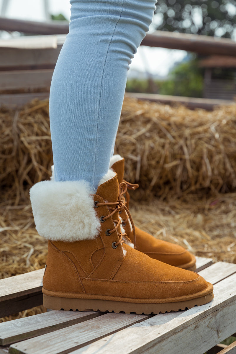 UGG Wool-Lined Suede Tie Up UGG Boots - Chestnut