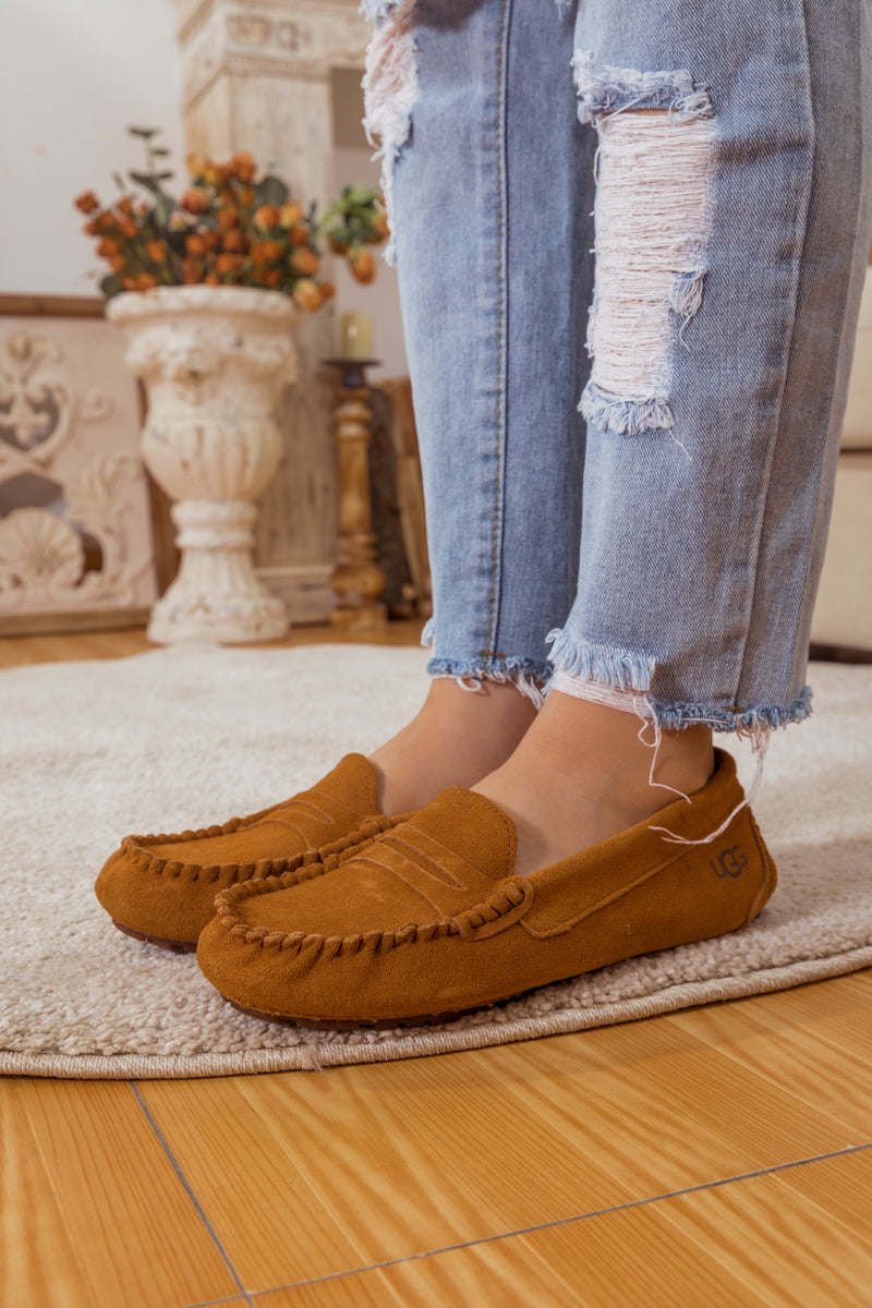 UGG Leather Suede Moccasin Loafer - Chestnut