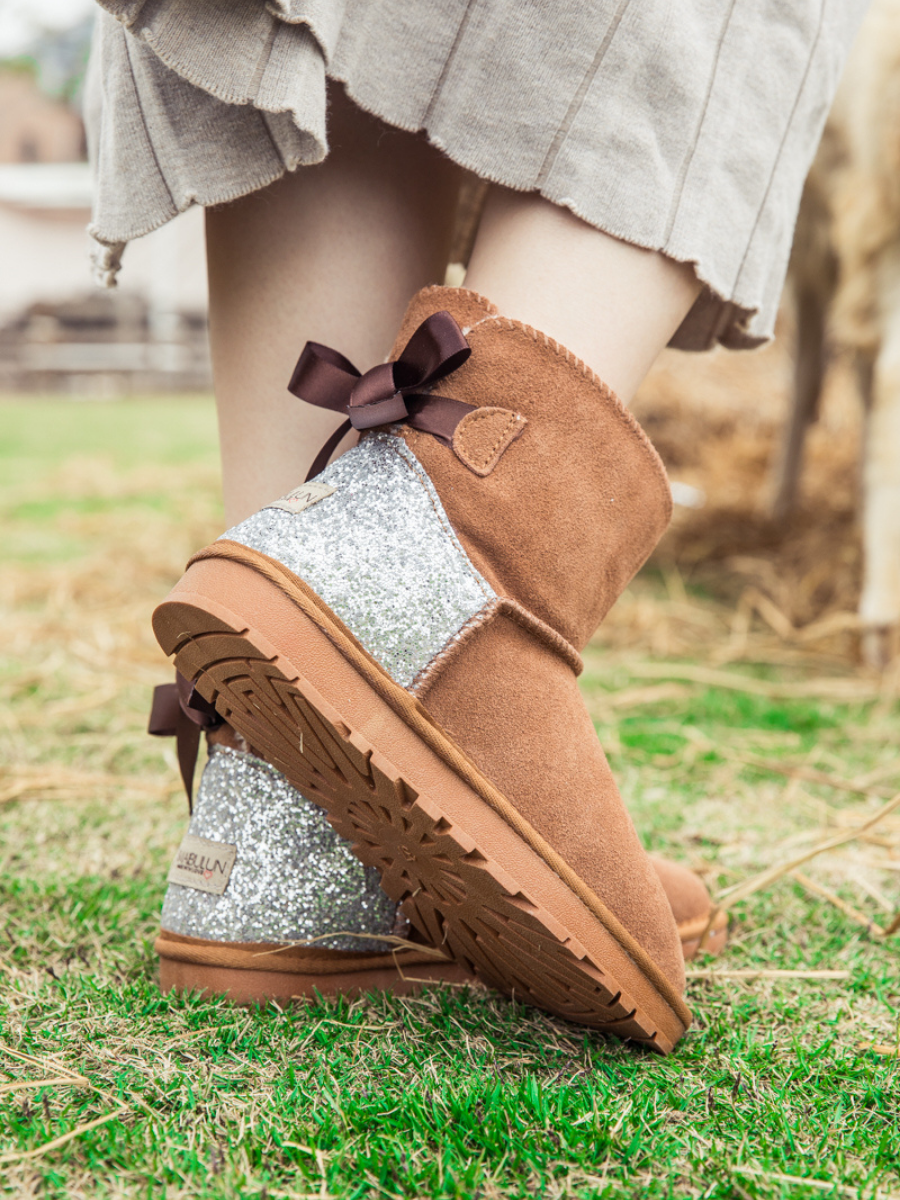 UGG Sequins Ballet Bow Mini Boots - Chestnut