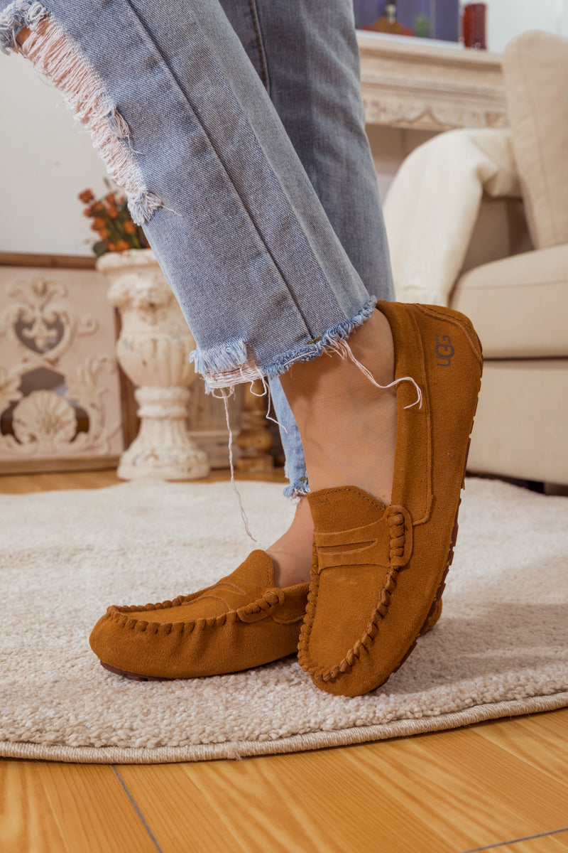 UGG Leather Suede Moccasin Loafer - Chestnut