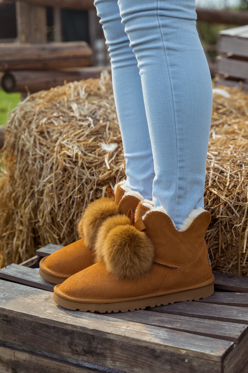 UGG Faux Fur Balls Suede Boot - Chestnut