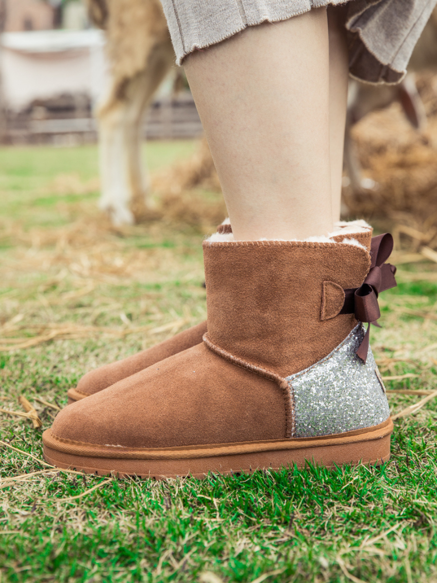UGG Sequins Ballet Bow Mini Boots - Chestnut