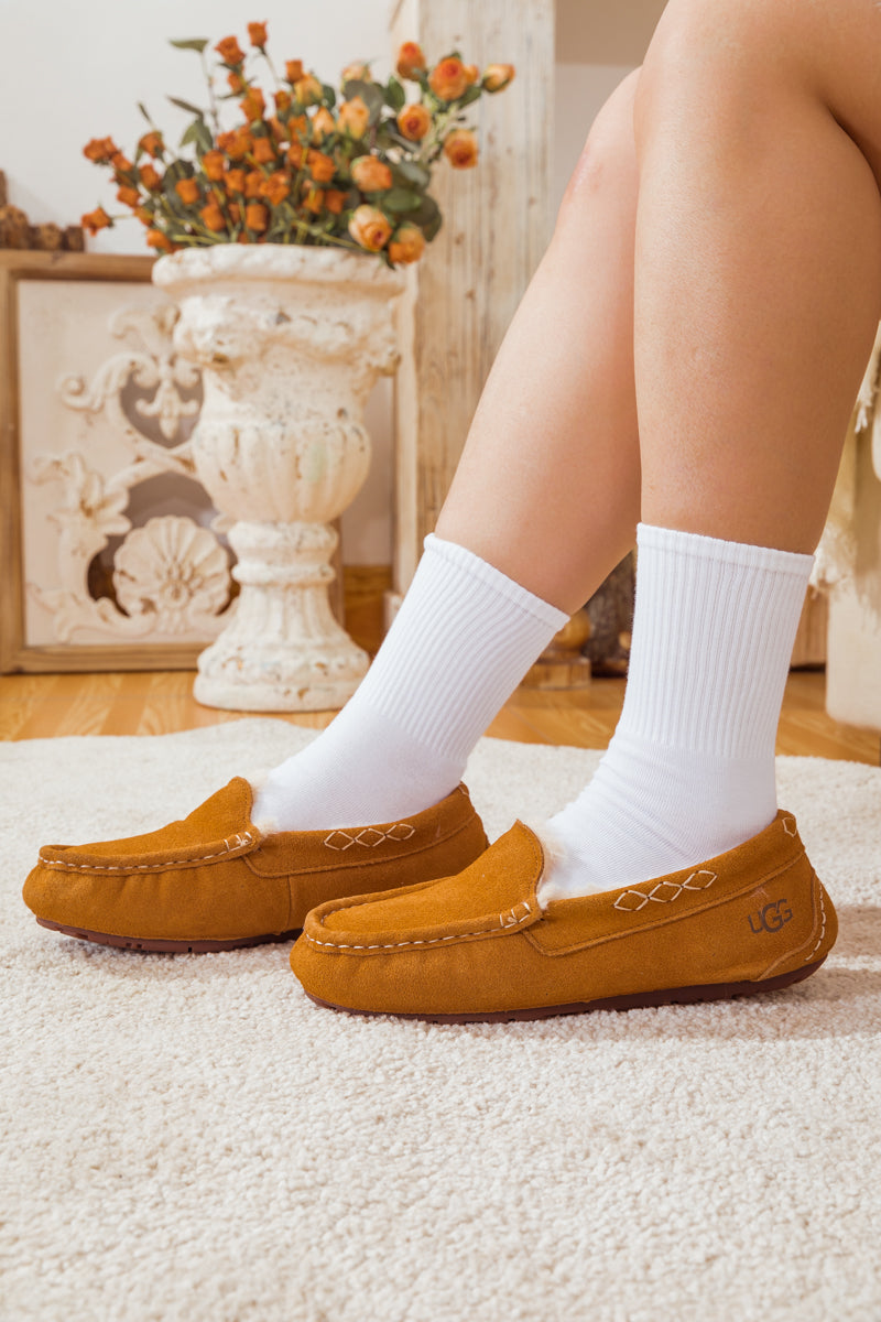 UGG Wool-Lined Suede Moccasin Slipper - Chestnut