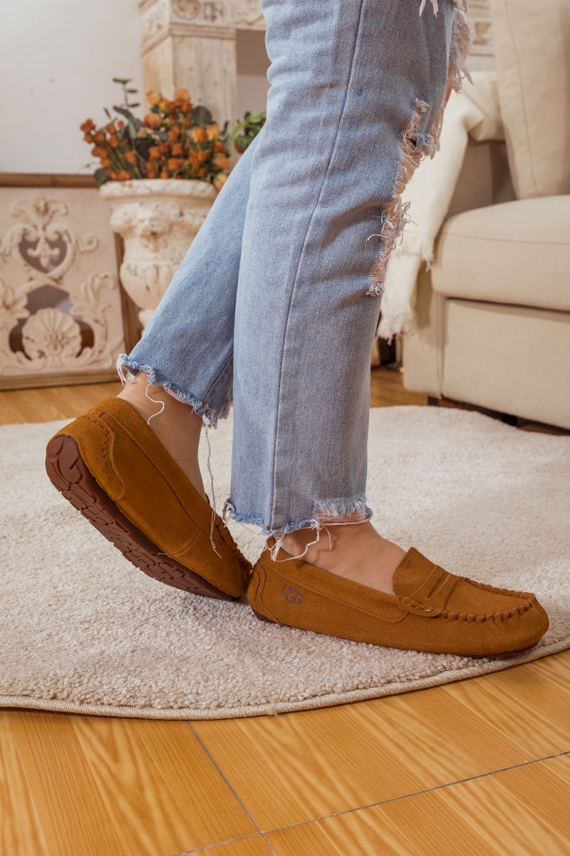 UGG Leather Suede Moccasin Loafer - Chestnut