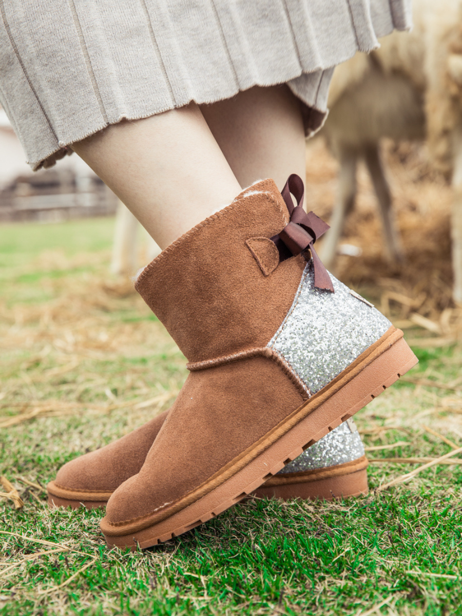 UGG Sequins Ballet Bow Mini Boots - Chestnut