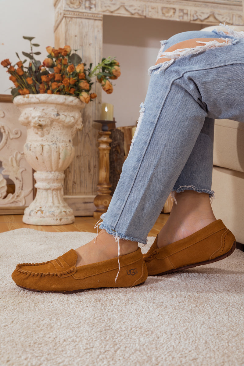 UGG Leather Suede Moccasin Loafer - Chestnut