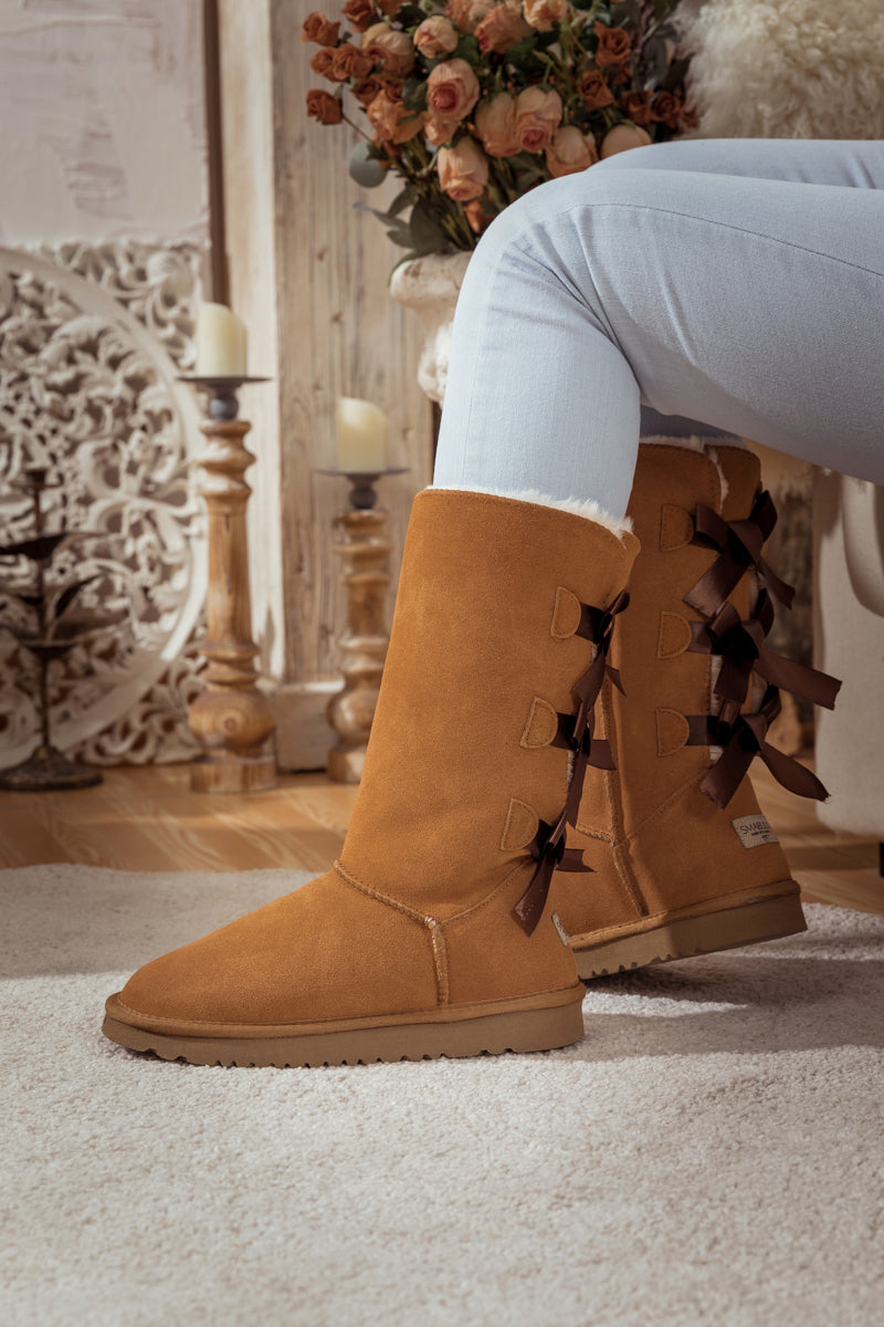 UGG Tri Ribbon Bow Suede Boots - Chestnut