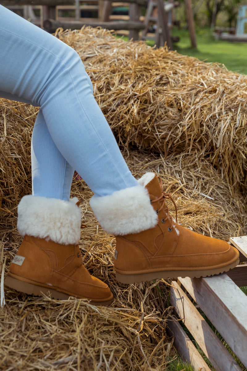 UGG Wool-Lined Suede Tie Up UGG Boots - Chestnut