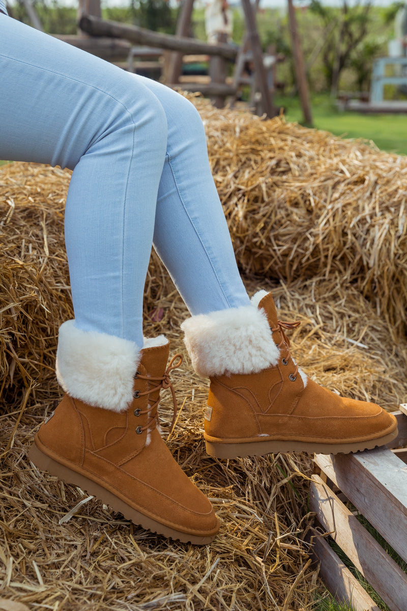 UGG Wool-Lined Suede Tie Up UGG Boots - Chestnut