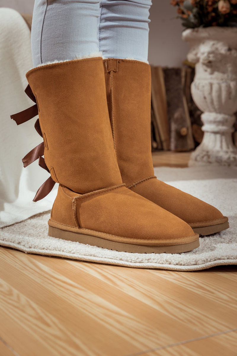 UGG Tri Ribbon Bow Suede Boots - Chestnut