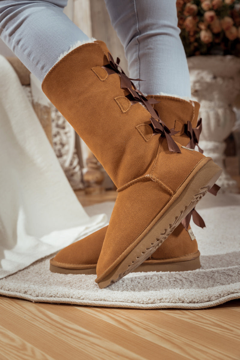 UGG Tri Ribbon Bow Suede Boots - Chestnut