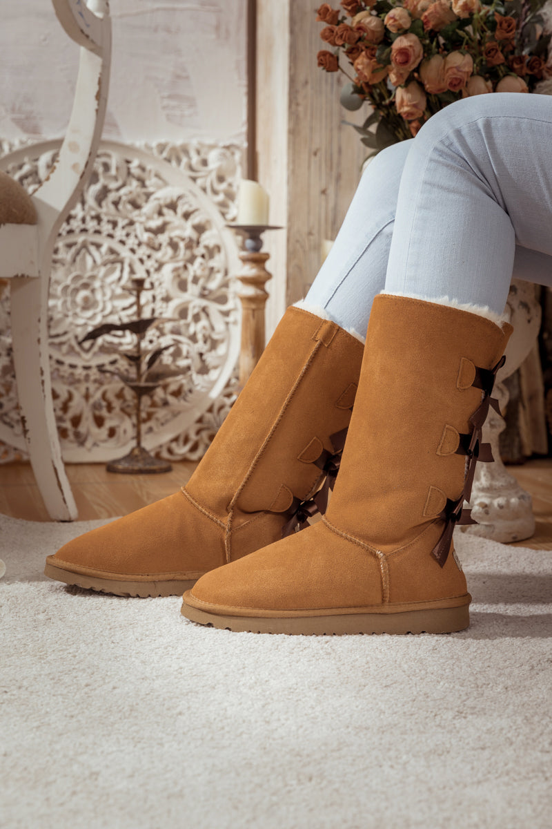 UGG Tri Ribbon Bow Suede Boots - Chestnut