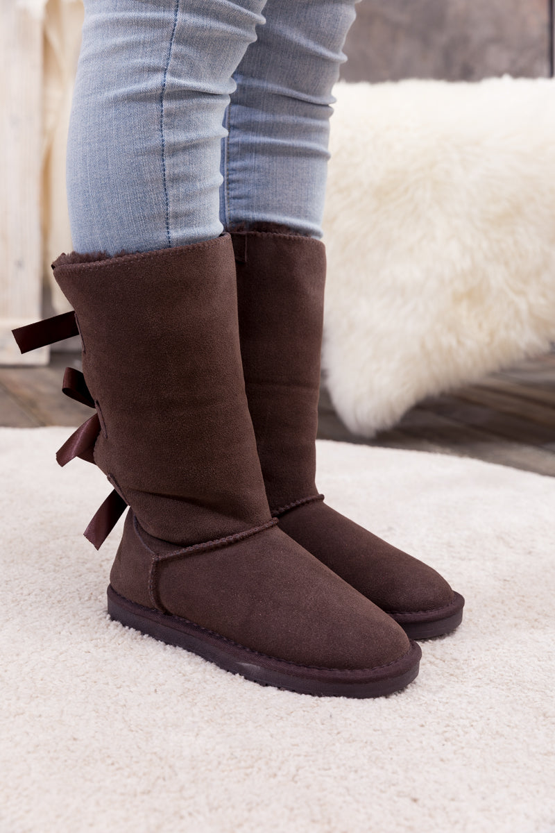 UGG Tri Ribbon Bow Suede Boots - Chocolate