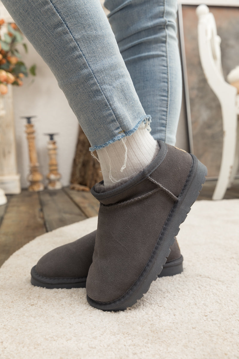 UGG Faux-Fur-Lined Suede Tasman Ankle Boot - Grey
