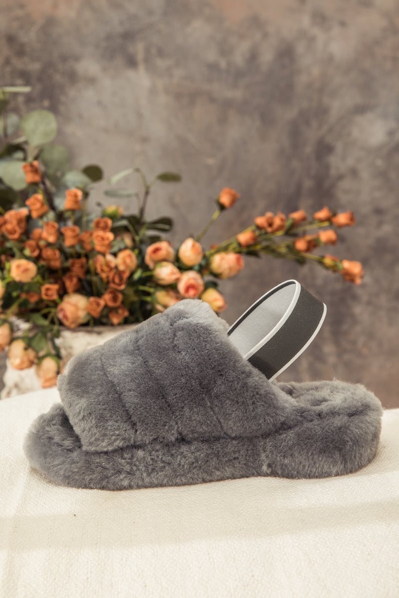 UGG Fluffy Soft Wool Snug Slipper Sandals - Grey