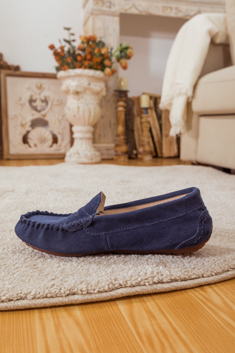 UGG Leather Suede Moccasin Loafer - Navy