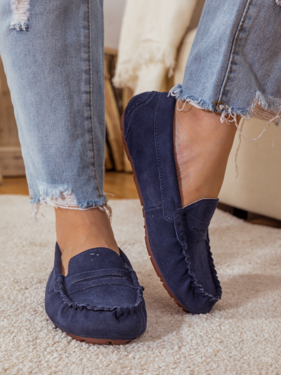 UGG Leather Suede Moccasin Loafer - Navy