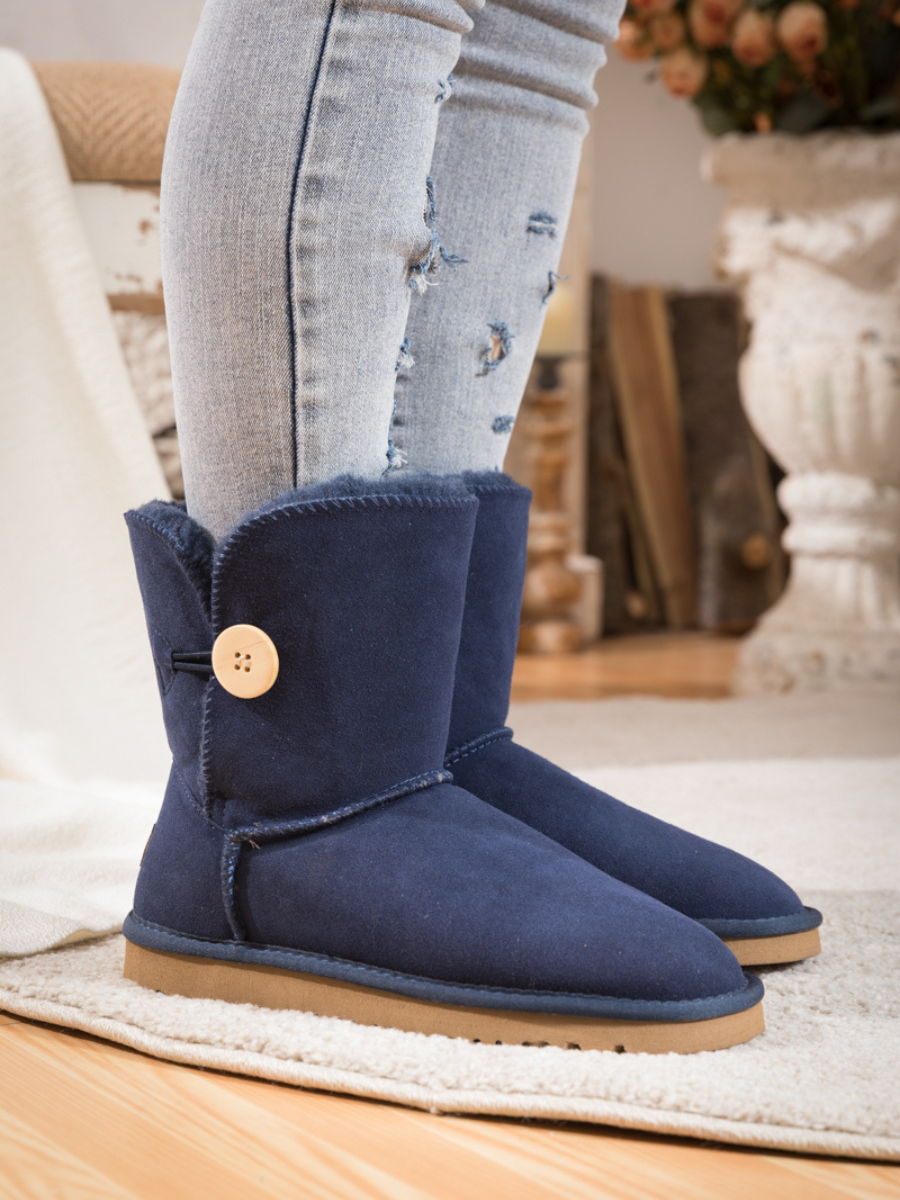 UGG Faux Fur-Lined Classic Side Button UGG Boot - Navy
