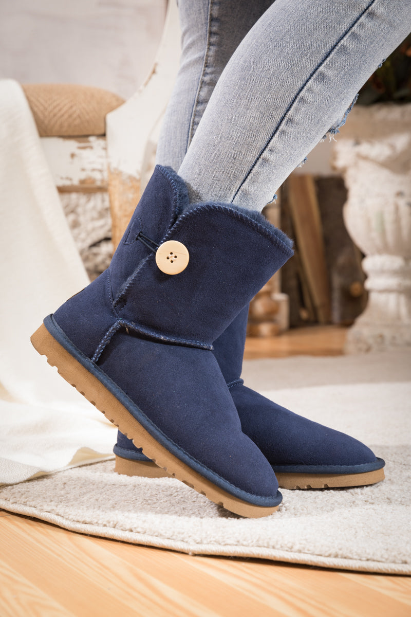 UGG Faux Fur-Lined Classic Side Button UGG Boot - Navy