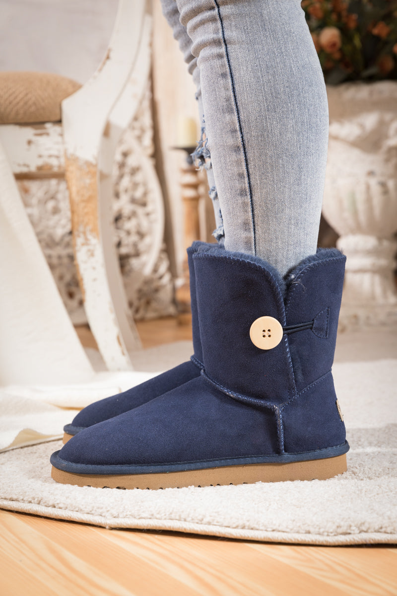 UGG Faux Fur-Lined Classic Side Button UGG Boot - Navy