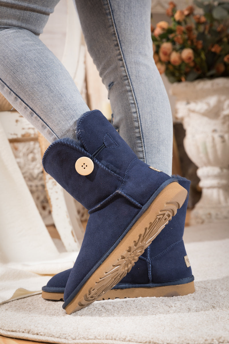 UGG Faux Fur-Lined Classic Side Button UGG Boot - Navy