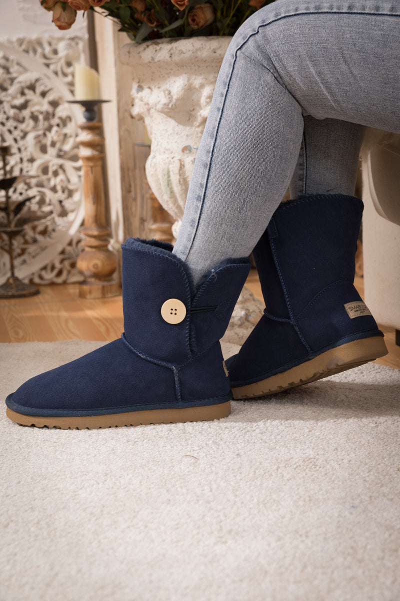 UGG Faux Fur-Lined Classic Side Button UGG Boot - Navy