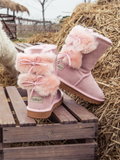 UGG Back Woollen Bow Suede Boots - Pink