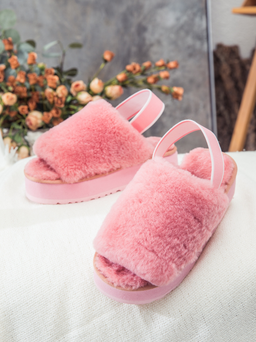 UGG Soft Woolen Fluffy Disco Sandal Slipper - Pink