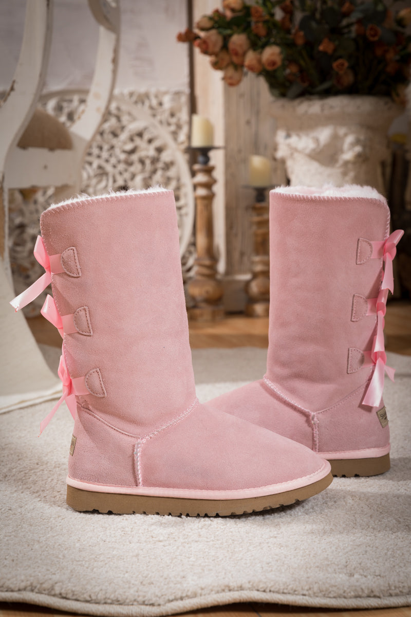 UGG Tri Ribbon Bow Suede Boots - Pink