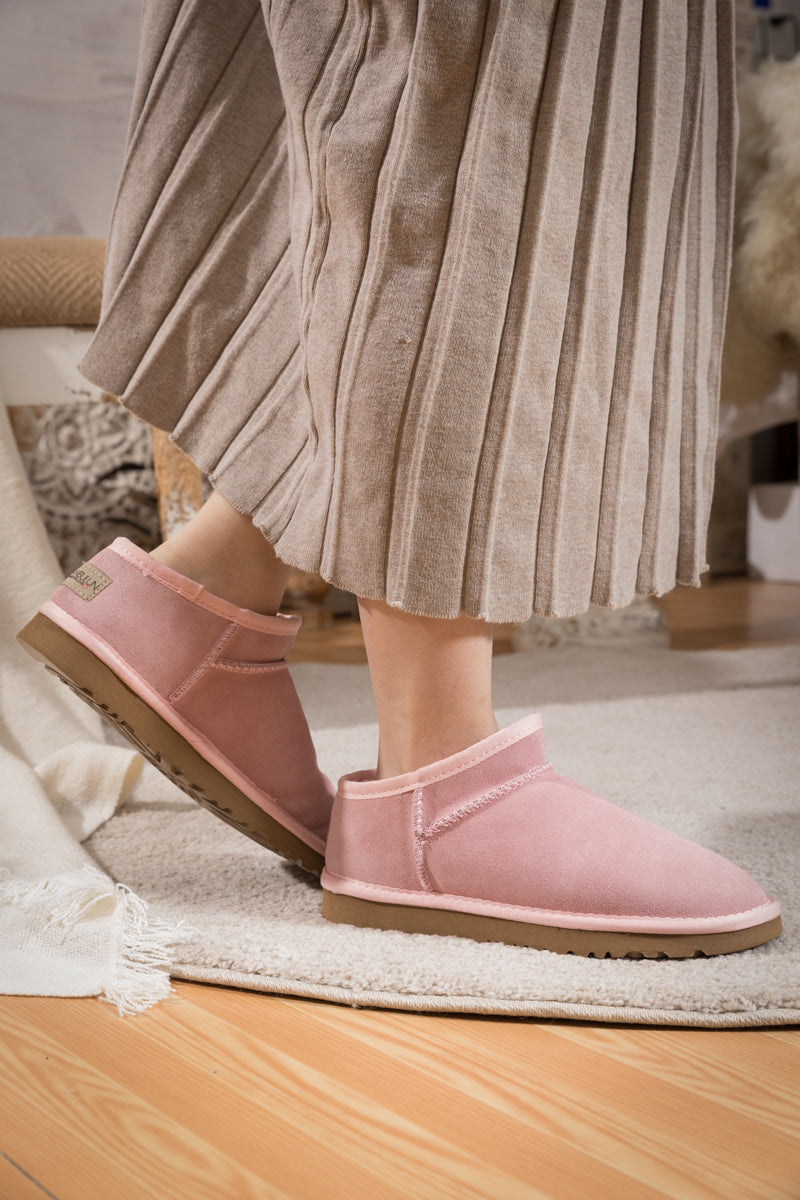 UGG Faux-Fur-Lined Suede Tasman Ankle Boot - Pink