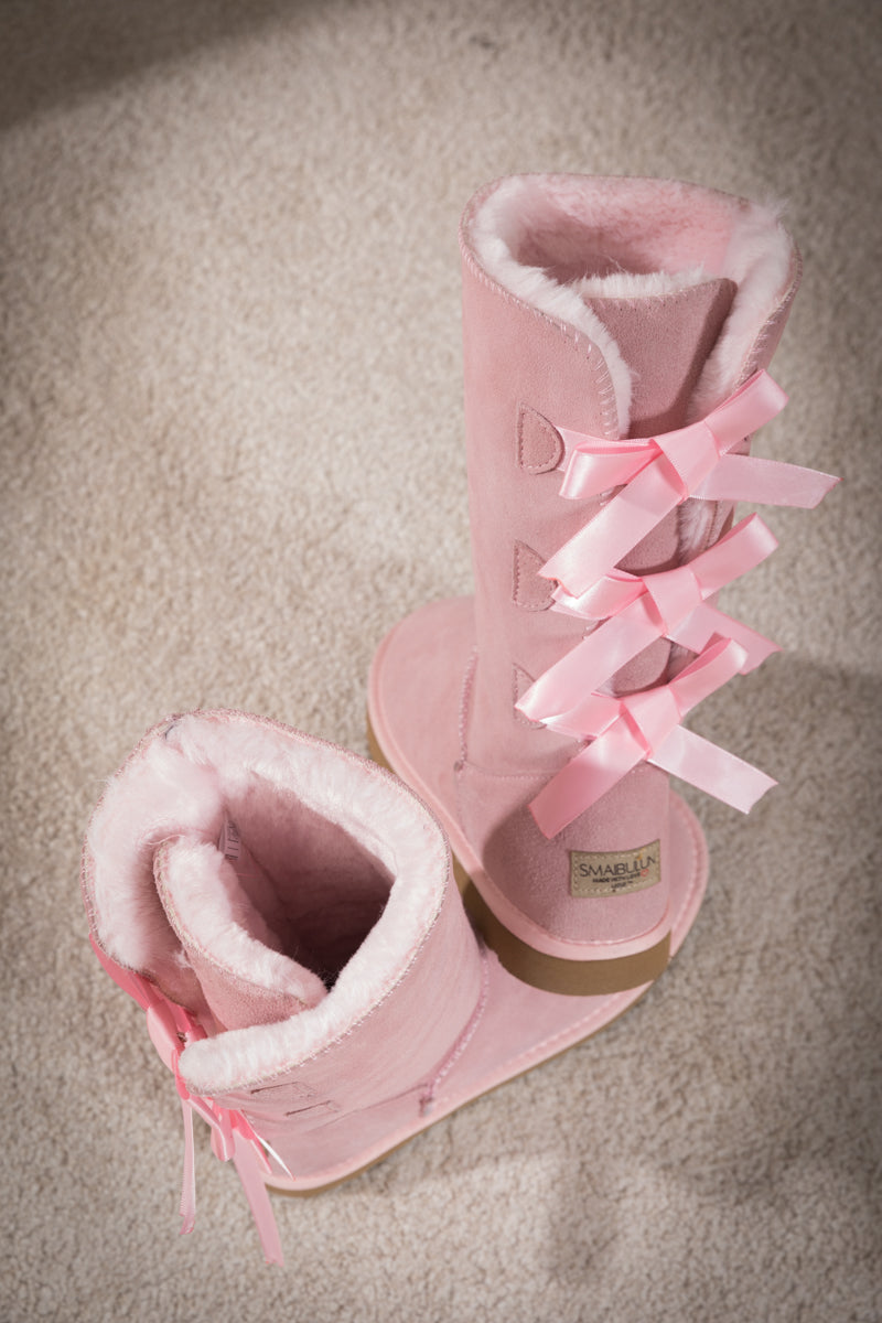 UGG Tri Ribbon Bow Suede Boots - Pink