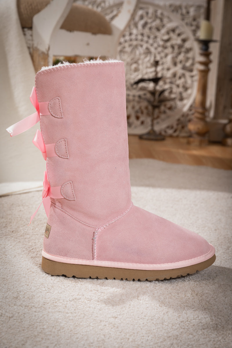 UGG Tri Ribbon Bow Suede Boots - Pink