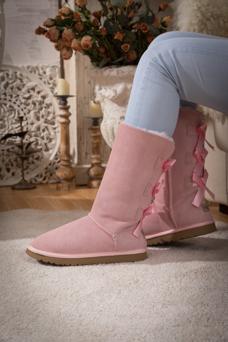 UGG Tri Ribbon Bow Suede Boots - Pink