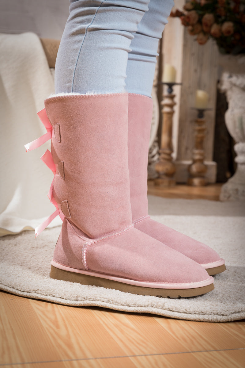 UGG Tri Ribbon Bow Suede Boots - Pink